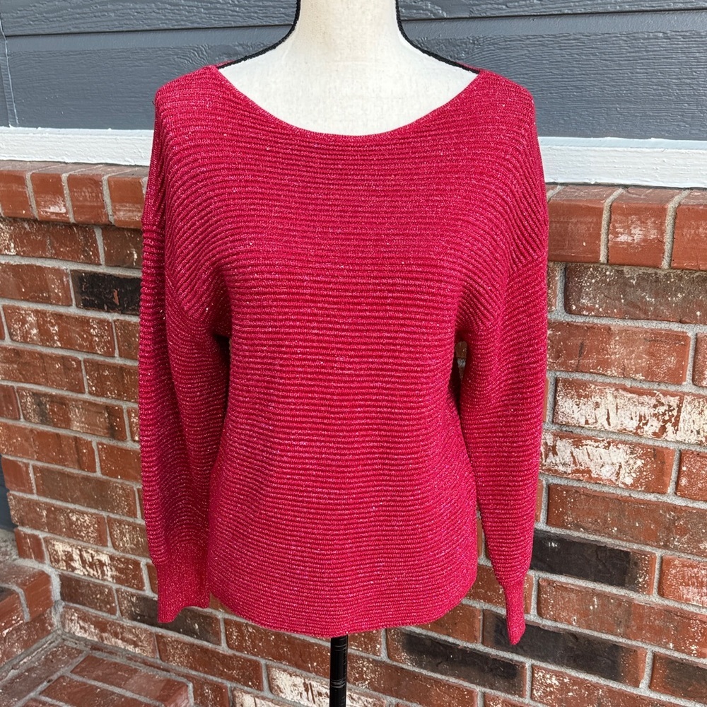 Tommy Bahama Bonita Sequin Ottoman Red Metallic Knit Crewneck Sweater Small NWT